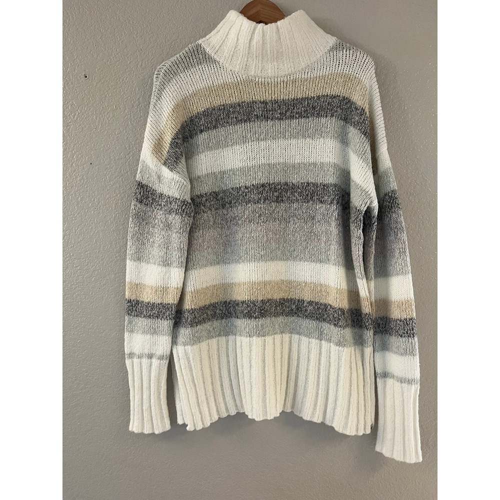 Eddie Bauer Rest and Repeat‎ Funnel Neck Sweater Vintage Grey Stripe Small NWT